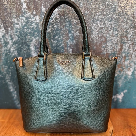 Kate Spade Minimalist Deep Evergreen Metallic Leather Sylvia Small satchel (EUC)